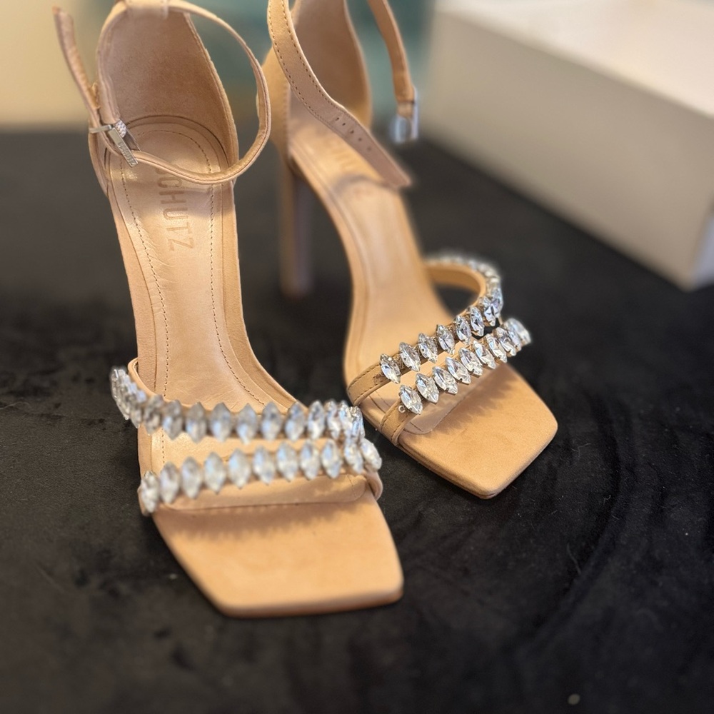 SCHUTZ Tan Crystal Embellished Heels